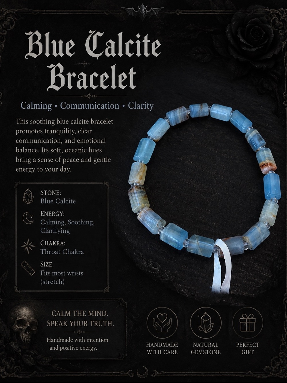 Blue Calcite Stretch Bracelet – Calming Natural Stone NEW